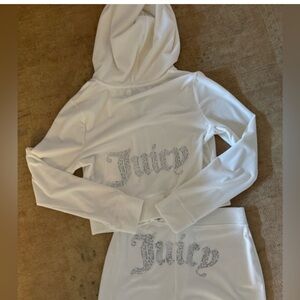Juicy Couture pearl white hoodie and shorts set with rhinestone logo